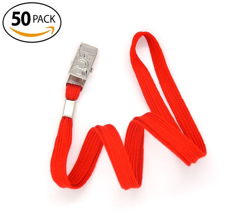 Bird FiyÂ® 50 Pcs Lanyard Bulldog Clip 32-inch Flat Braid Neck Lanyard for Id Cards/badges (Red) - Image 3